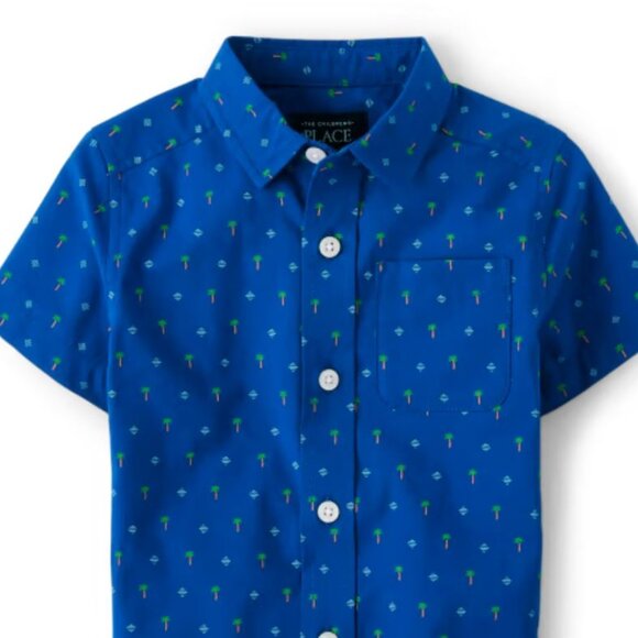 NWT The Children’s Place Toddler Boys Palm Tree Poplin Button Up Shirt - Picture 1 of 3